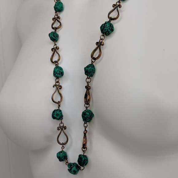 Costume Jade /Bronze Adjustable Statement Necklace - Picture 4 of 10